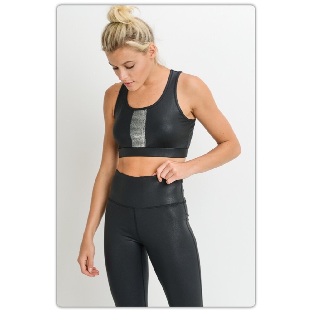 Black and Silver Sports Bra Crop Top